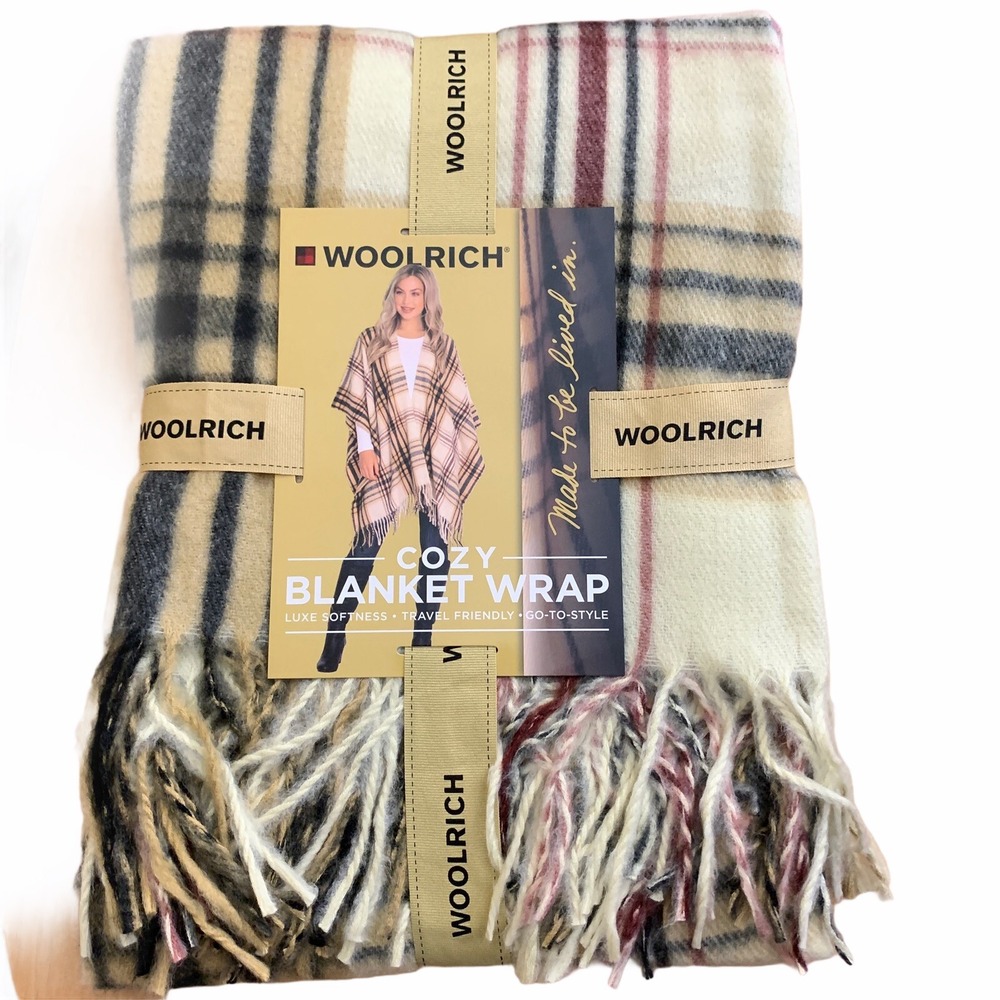 Woolrich Cozy Blanket Wrap Sienna Plaid One Size Dark Browns - Picture 4 of 5